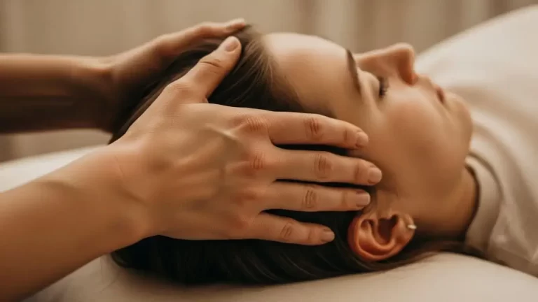 Image of hands holding the head gently