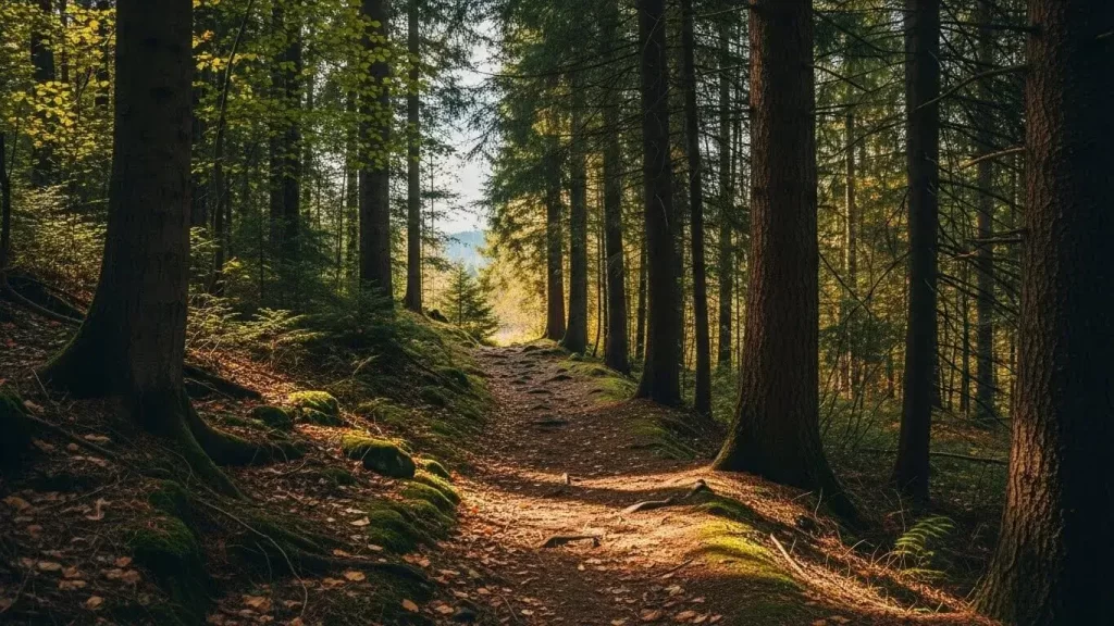 Thoughtful path along forest trail