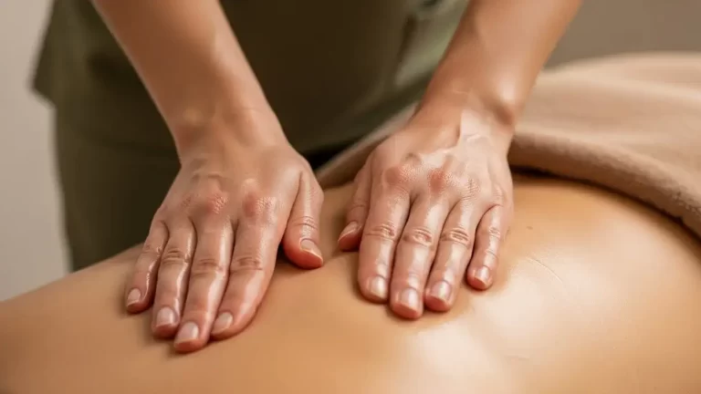 Image of hands on bare back performing a relaxation massage